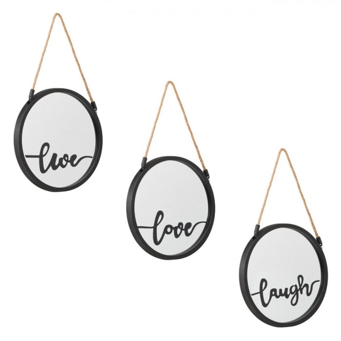 Set 3 oglinzi cu agatatoare si text Love Live Laugh, 75 cm