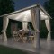 Pavilion cu perdele &amp; șiruri lumini LED, crem, 3x3 m, aluminiu