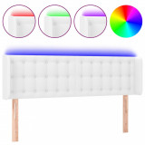 Tăblie de pat cu LED, alb, 147x16x78/88 cm, piele ecologică