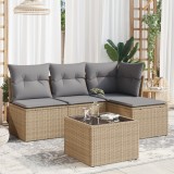 Cumpara ieftin Set canapele de grădină cu perne, 5 piese, bej, poliratan
