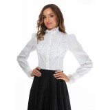 Camasa dama office alba cu jabou lat din dantela
