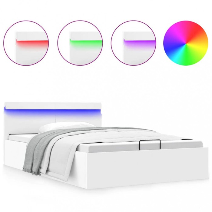 Cadru pat hidraulic lada cu LED alb 140x200 cm piele ecologica