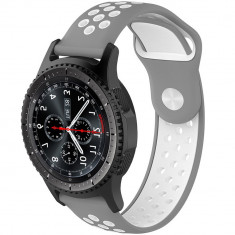 Curea ceas Smartwatch Samsung Galaxy Watch 4, Watch 4 Classic, Gear S2, iUni 20 mm Silicon Sport Grey-White foto