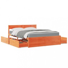 vidaXL Pat cu sertare saltea, maro ceruit, 160x200 cm, lemn masiv pin