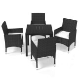 Cumpara ieftin Set de masa pentru gradina cu perne, 5 piese, negru, poliratan