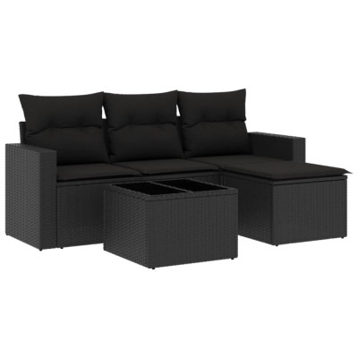 Set mobilier de gradina cu perne, 5 piese, negru, poliratan foto