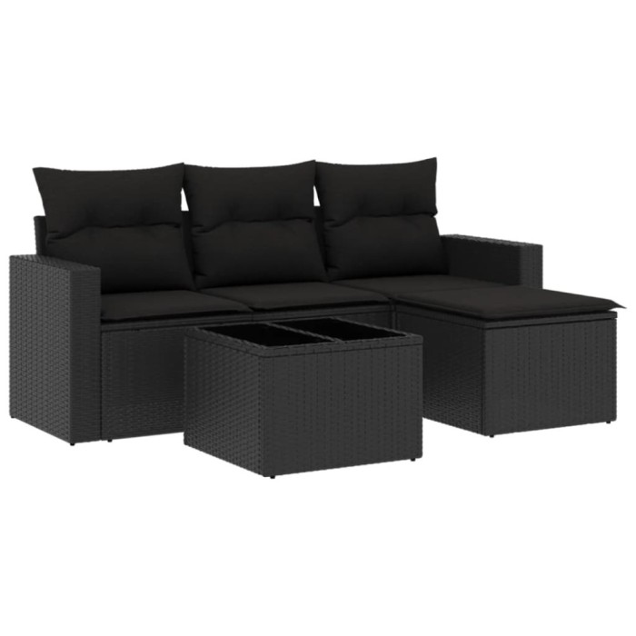 Set mobilier de gradina cu perne, 5 piese, negru, poliratan