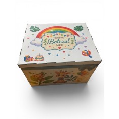 Cutie Trusou Botez Safari Personalizată cu Girafă și Elefănțel