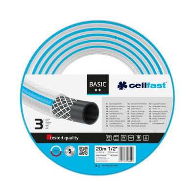 Furtun pentru gradina Cellfast Basic, 3 straturi, 20 m, 25 bar, 1/2 inch, protectie UV, flexibil, Albastru foto