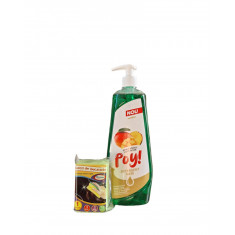 Detergent de Vase cu Pompita Poy, Parfum de Mango, 750ml + 1 Burete de Vase