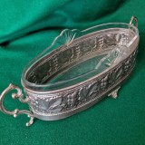 FRUCTIERA OVALA ARGINTATA CU CRISTAL ROMANEASCA anii &#039;70