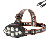 8 LED фенерче, USB зареждане, индикатор за батерията, 4400mAh, регулируема каишка, Oem