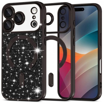 Husa MagSafe pentru Apple iPhone 17 Pro, Techsuit, Luxury Glitter, Neagra foto