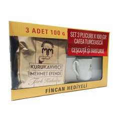 Set cafea turceasca Mehmet Efendi 3 x 100 g + ceasca si farfurie cafea foto