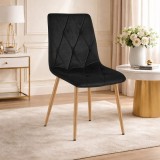 Scaun dining Artool Libra din catifea neagra cu picioare metal natur