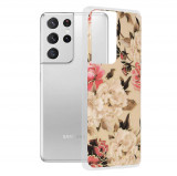 Techsuit - Marble Series - Samsung Galaxy S21 Ultra,roz cu flori