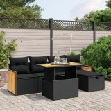 Cumpara ieftin Set mobilier de grădină cu perne, 6 piese, negru, poliratan