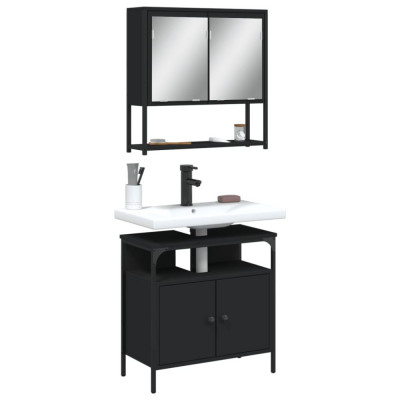 vidaXL Set mobilier de baie, 2 piese, negru, lemn compozit foto