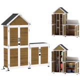 Outsunny Abri de jardin + armoire de rangement en bois cu toit inclin&eacute; en asfalt, rafturi și uși blochează, natural | Aosom Romania