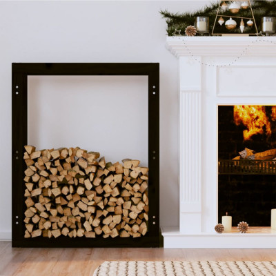 Rastel pentru lemne de foc, negru, 80x25x100 cm, lemn masiv pin foto