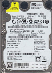 Hard Laptop 2,5&amp;quot; SATA WD800BEVS-08RST2 Wester Digital 100% Life Performance Hdd foto