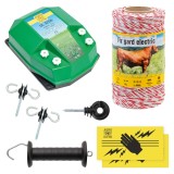 Pachet Gard Electric 250m, 3.2 Joule, Kit Complet pentru Animale Domestice, Aparat, Fir, Izolatori, Maner Poarta, Placuta Avertizare