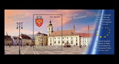 ✅RO 2019 ,LP 2239 b ,&amp;quot;Bine ati venit in Romania - Summitul Sibiu / Piata Mare&amp;quot;, colita dantelata 792 ,MNH, tiraj 3.650 foto