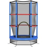 HOMCOM Saltea Elastică pentru Copii 3-6 Ani cu Plasă de Protecție, 6 St&acirc;lpi și 3 Intrări, &Oslash;140x190 cm, Albastru | Aosom Romania