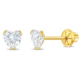 Cercei Aur 14K Copii, model Birthstone (zi nastere aprilie), forma Inima cu Piatra CZ White