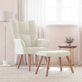 VidaXL Scaun de relaxare cu taburet, alb crem, catifea