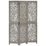 VidaXL Paravan cameră sculptat manual 3 panouri gri 120x165 cm mango