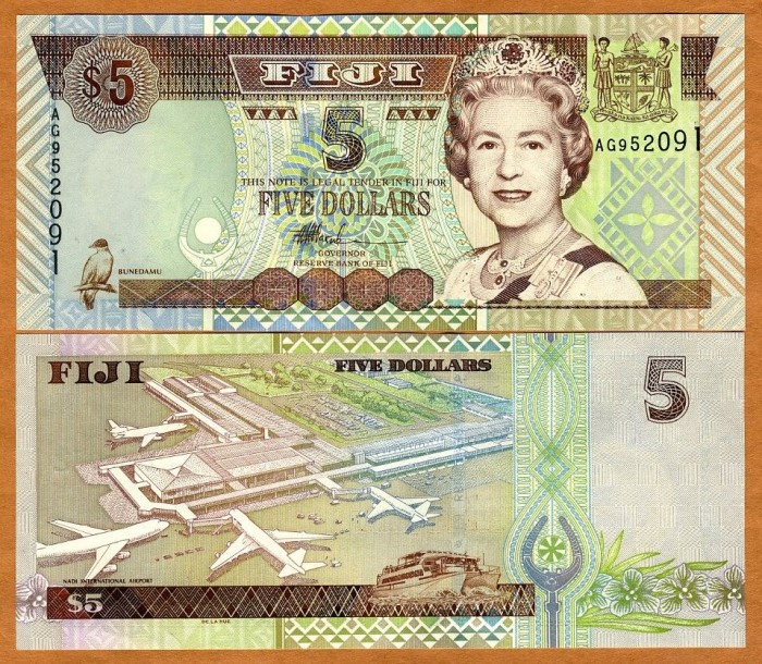 !!! RARR : FIJI - 5 DOLARI (2002). - P 105 b - UNC / SERIA AG624837