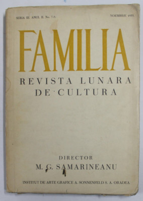 FAMILIA , REVISTA LUNARA DE CULTURA , SERIA III , ANUL VII , NR. 7-8 , NOIEMBRIE , 1935 foto