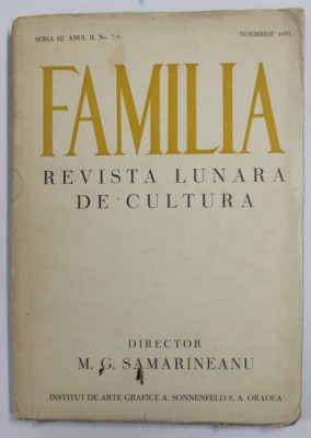 FAMILIA , REVISTA LUNARA DE CULTURA , SERIA III , ANUL VII , NR. 7-8 , NOIEMBRIE , 1935 foto