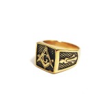Inel masonic auriu cu simbol Echer si Compas cu Litera G MM991