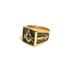 Inel masonic auriu cu simbol Echer si Compas cu Litera G MM991