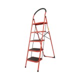 Scara pliabila din otel cu 5 trepte antiderapante, 150 kg, rosie
