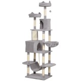 PawHut Copac pentru Pisici &Icirc;nalt 206 cm cu 4 St&acirc;lpi Zg&acirc;riatori, Peșteri, Coșuri, Hamace, pentru 1-3 Pui de Pisică 6 kg, Gri Deschis | Aosom Romania