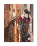 Tablou tanara pe balcon in Venetia, pictat manual, 90x70cm pictura ulei pe panza
