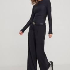 Hollister Co. pantaloni femei, culoarea negru, drept, high waist