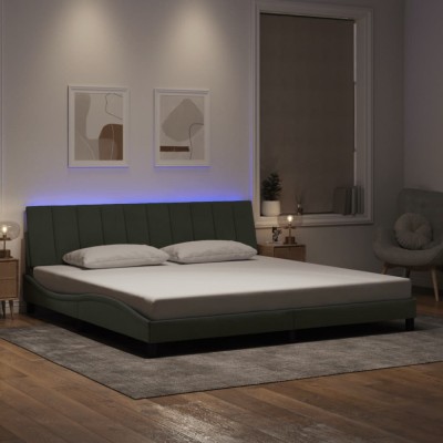 vidaXL Cadru de pat cu lumini LED, gri deschis, 200x200 cm, catifea foto