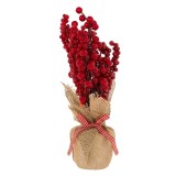 Sac Decorativ Crăciun, Model Pomușoare Roșii, Material Iută, 8x33cm, Oem