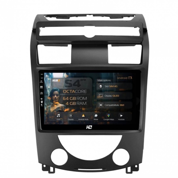 Navigatie SsangYong Rexton (2006-2012) 4GB RAM Android 13 Octacore Slot Sim 4G DSP GPS Wi-FI Carplay Android Auto USB Bluetooth Waze Touchscreen 10.1