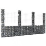 Cos gabion &icirc;n forma de U cu 4 stalpi, 380x20x200 cm, fier GartenMobel Dekor, vidaXL