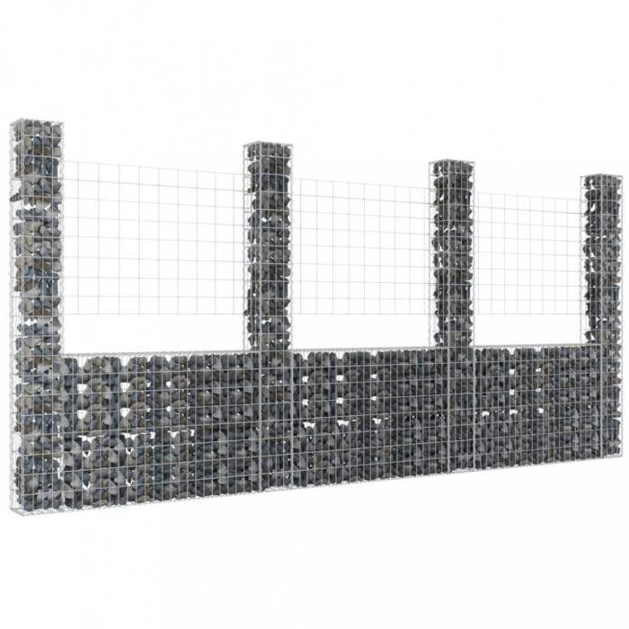 Cos gabion &icirc;n forma de U cu 4 stalpi, 380x20x200 cm, fier GartenMobel Dekor