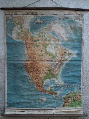 America de Nord harta scolara fizica politica veche scoala perioada comunista foto
