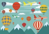 Sticker perete pentru camera copilului - Baloane si avioane peste Munti