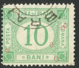 EROARE TAXA DE PLATA 10 BANI - 1899 - Fil. PR INTORS POZITIA 2, Stampilat