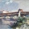 Il Ponte Coperto sul Ticino din Pavia - pictură &icirc;n ulei pe carton