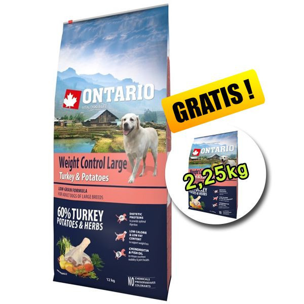 ONTARIO Weight Control Large turkey &amp;amp; potatoes 12kg + 2,25kg GRATUIT